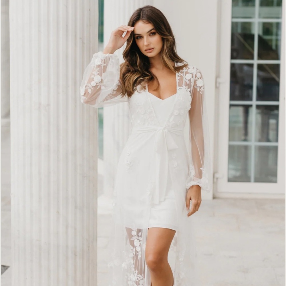 Le Rose STEFFANIE Beaded Floral Lace Maxi Includes Slip Bridal Wedding Day Robe